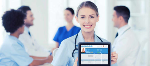 Image of doctor holding a tablet